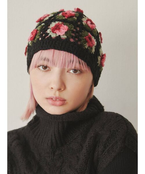 merry jenny(メリージェニー)の「gardenクロシェニットワッチ(ニットキャップ/ビーニー・レディース・オフホワイト/ブラック・FREE)」の18枚目の写真