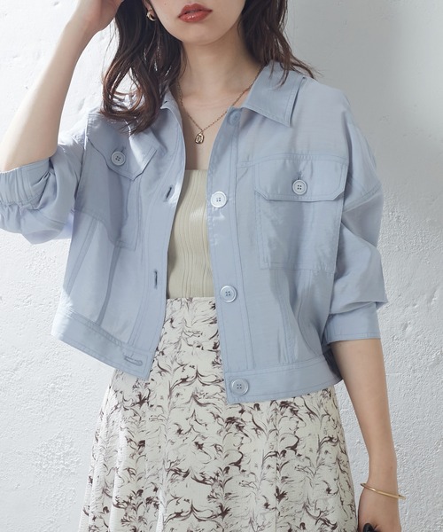 natural couture（ナチュラルクチュール）の「ほんのりシアーショートシャツブルゾン（ブルゾン・レディース・オフホワイト/サックスブルー/イエロー・FREE）」の2枚目の写真