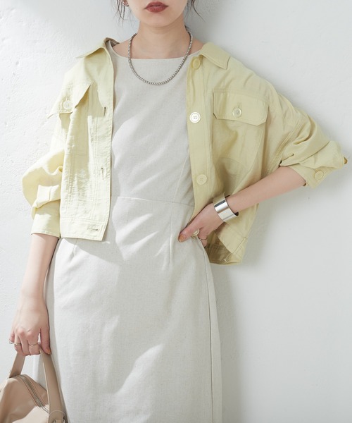 natural couture（ナチュラルクチュール）の「ほんのりシアーショートシャツブルゾン（ブルゾン・レディース・オフホワイト/サックスブルー/イエロー・FREE）」の3枚目の写真