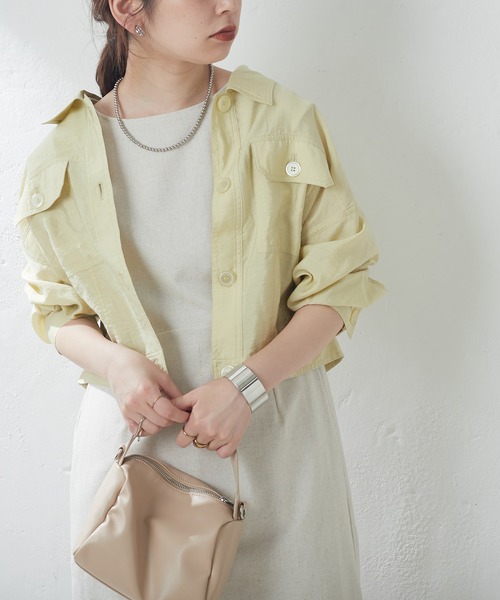 natural couture（ナチュラルクチュール）の「ほんのりシアーショートシャツブルゾン（ブルゾン・レディース・オフホワイト/サックスブルー/イエロー・FREE）」の17枚目の写真