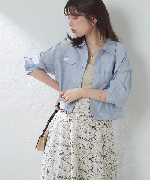 natural couture（ナチュラルクチュール）の「ほんのりシアーショートシャツブルゾン（ブルゾン・レディース・オフホワイト/サックスブルー/イエロー・FREE）」の13枚目の写真