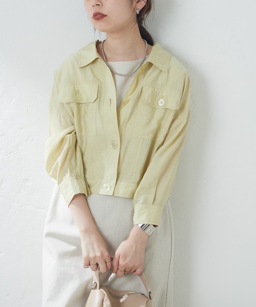 natural couture（ナチュラルクチュール）の「ほんのりシアーショートシャツブルゾン（ブルゾン・レディース・オフホワイト/サックスブルー/イエロー・FREE）」の12枚目の写真