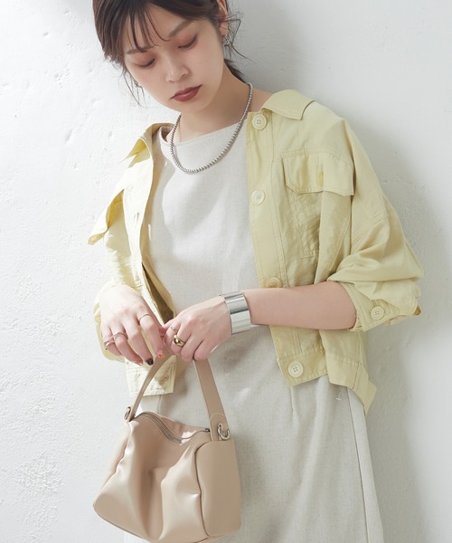 natural couture（ナチュラルクチュール）の「ほんのりシアーショートシャツブルゾン（ブルゾン・レディース・オフホワイト/サックスブルー/イエロー・FREE）」の8枚目の写真