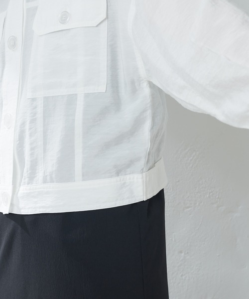 natural couture（ナチュラルクチュール）の「ほんのりシアーショートシャツブルゾン（ブルゾン・レディース・オフホワイト/サックスブルー/イエロー・FREE）」の6枚目の写真