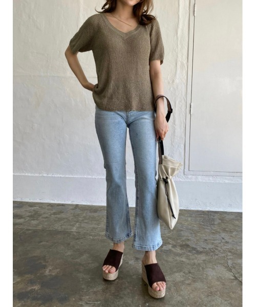 メッシュ編み Vネック 長袖 ニット トップス メッシュ編みVネックトップス（ニット/セーター）｜DAIS-Y