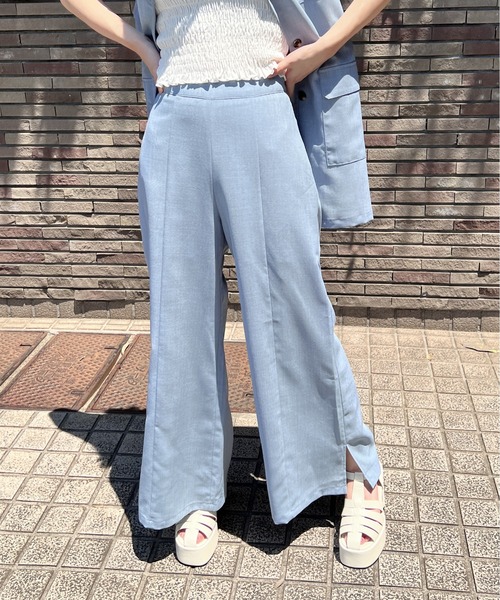 one way(ワンウェイ)の「サイドスリットパンツ/セットアップ対応(その他パンツ・レディース・ライトブルー/ダークグリーン/ブラック・FREE)」の1枚目の写真