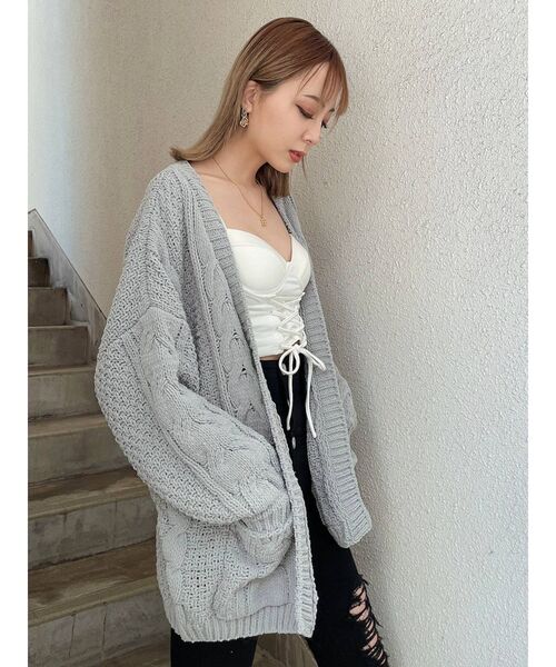 GYDA(ジェイダ)の「モールヤーン ケーブルニットカーディガン(カーディガン/ボレロ・レディース・アイボリー/チャコールグレー/オリーブ・FREE)」の11枚目の写真