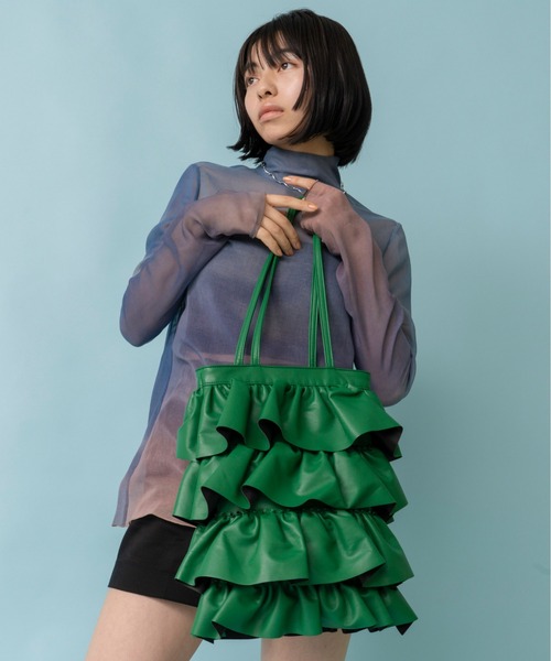 Casselini（キャセリーニ）の「Casselini(キャセリーニ)フリルトートバッグ（トートバッグ・レディース・ブラック/シルバー/グリーン/アイボリー/カーキ/イエロー/ベージュ・FREE）」の5枚目の写真