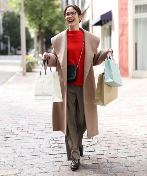 INED CLARO（イネドクラロ）の「【WEB限定】Super120'sショールカラーコート（ノーカラーコート・レディース・ネイビー/モカ/キャメル・11号/9号/7号）」の3枚目の写真