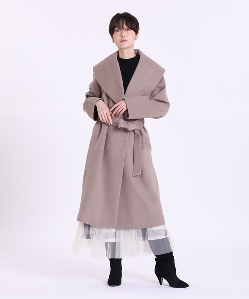 INED CLARO（イネドクラロ）の「【WEB限定】Super120'sショールカラーコート（ノーカラーコート・レディース・ネイビー/モカ/キャメル・11号/9号/7号）」の5枚目の写真