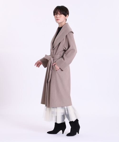 INED CLARO（イネドクラロ）の「【WEB限定】Super120'sショールカラーコート（ノーカラーコート・レディース・ネイビー/モカ/キャメル・11号/9号/7号）」の7枚目の写真