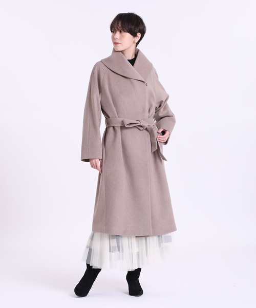 INED CLARO（イネドクラロ）の「【WEB限定】Super120'sショールカラーコート（ノーカラーコート・レディース・ネイビー/モカ/キャメル・11号/9号/7号）」の9枚目の写真