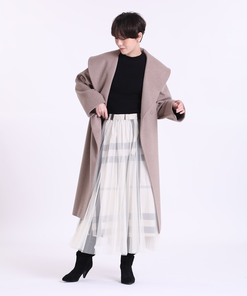 INED CLARO（イネドクラロ）の「【WEB限定】Super120'sショールカラーコート（ノーカラーコート・レディース・ネイビー/モカ/キャメル・11号/9号/7号）」の10枚目の写真