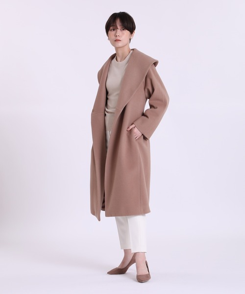 INED CLARO（イネドクラロ）の「【WEB限定】Super120'sショールカラーコート（ノーカラーコート・レディース・ネイビー/モカ/キャメル・11号/9号/7号）」の15枚目の写真