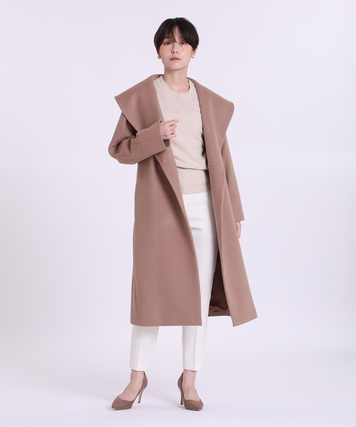 INED CLARO（イネドクラロ）の「【WEB限定】Super120'sショールカラーコート（ノーカラーコート・レディース・ネイビー/モカ/キャメル・11号/9号/7号）」の16枚目の写真