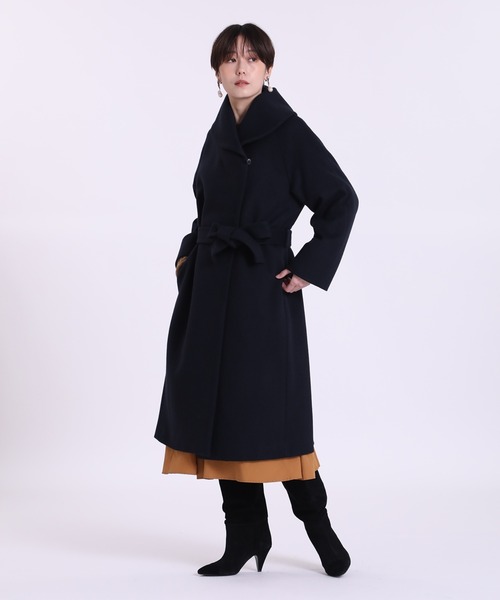 INED CLARO（イネドクラロ）の「【WEB限定】Super120'sショールカラーコート（ノーカラーコート・レディース・ネイビー/モカ/キャメル・11号/9号/7号）」の12枚目の写真