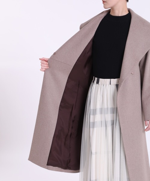 INED CLARO（イネドクラロ）の「【WEB限定】Super120'sショールカラーコート（ノーカラーコート・レディース・ネイビー/モカ/キャメル・11号/9号/7号）」の19枚目の写真