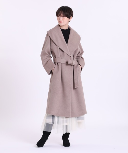INED CLARO（イネドクラロ）の「【WEB限定】Super120'sショールカラーコート（ノーカラーコート・レディース・ネイビー/モカ/キャメル・11号/9号/7号）」の4枚目の写真