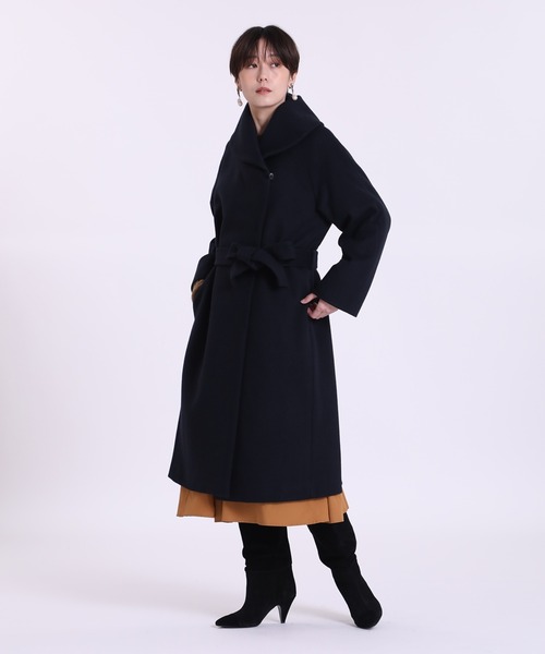 INED CLARO（イネドクラロ）の「【WEB限定】Super120'sショールカラーコート（ノーカラーコート・レディース・ネイビー/モカ/キャメル・11号/9号/7号）」の21枚目の写真