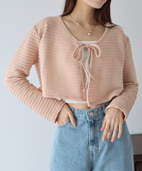 BLUEEAST（ブルーイースト）の「ケーブル柄リボンカーディガン（カーディガン/ボレロ・レディース・ブラック/ブラウン/アイボリー/グレー/ピンク/ベージュ/ブルー・MEDIUM）」の7枚目の写真