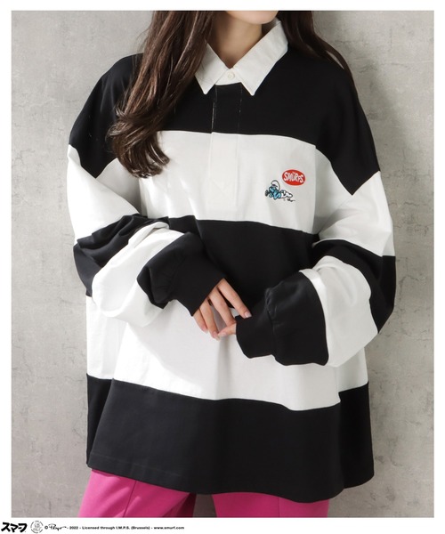 Mac-House（マックハウス）の「Smurf スマーフ ロングスリーブラガーシャツ（Tシャツ/カットソー・メンズ・ブルーグレー/ブルー/ブラック・M/L）」の4枚目の写真