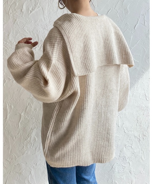 She's Closet（シーズクローゼット）の「モヘアライク深Vネックボリュームスリーブセーラーカラーリブニット（ニット/セーター・レディース・ブルー/グレー/アイボリー/ブラック/グリーン・FREE）」の22枚目の写真