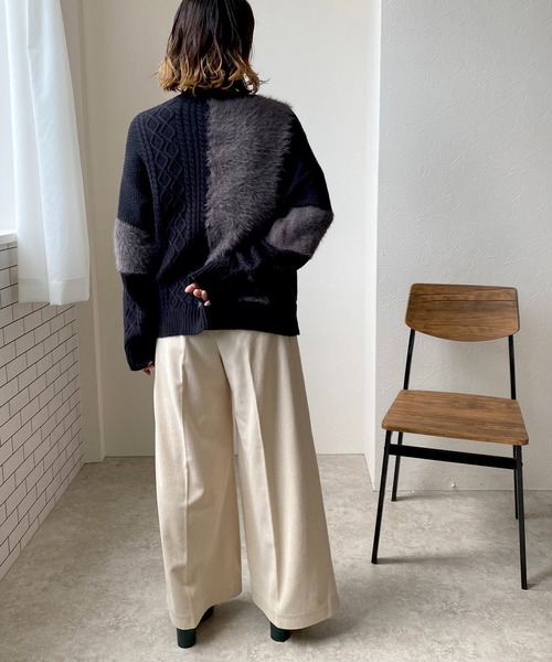 LHELBIE(レルビエ)の「フェザー切替ニットトップス(ニット/セーター・レディース・ブラック/グリーン/ベージュ・M)」の7枚目の写真