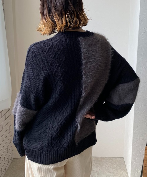 LHELBIE(レルビエ)の「フェザー切替ニットトップス(ニット/セーター・レディース・ブラック/グリーン/ベージュ・M)」の11枚目の写真