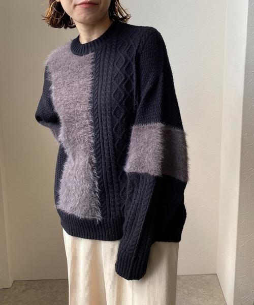 LHELBIE(レルビエ)の「フェザー切替ニットトップス(ニット/セーター・レディース・ブラック/グリーン/ベージュ・M)」の12枚目の写真