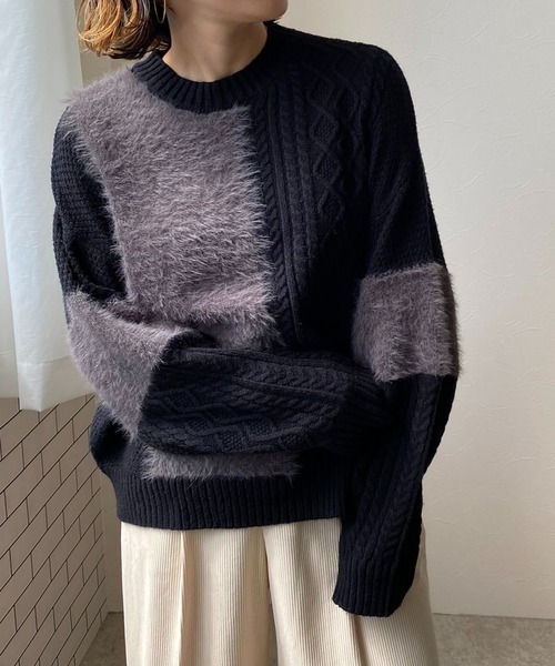 LHELBIE(レルビエ)の「フェザー切替ニットトップス(ニット/セーター・レディース・ブラック/グリーン/ベージュ・M)」の14枚目の写真