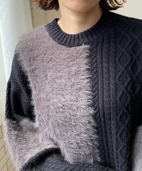 LHELBIE(レルビエ)の「フェザー切替ニットトップス(ニット/セーター・レディース・ブラック/グリーン/ベージュ・M)」の15枚目の写真