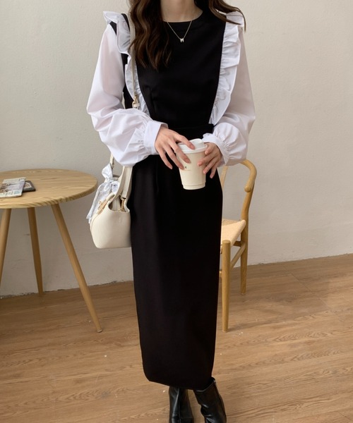 ABITOKYO(アビトーキョー)の「バイカラーショルダーフリルロングワンピース(ワンピース・レディース・ホワイト/ブルー・S/M)」の8枚目の写真