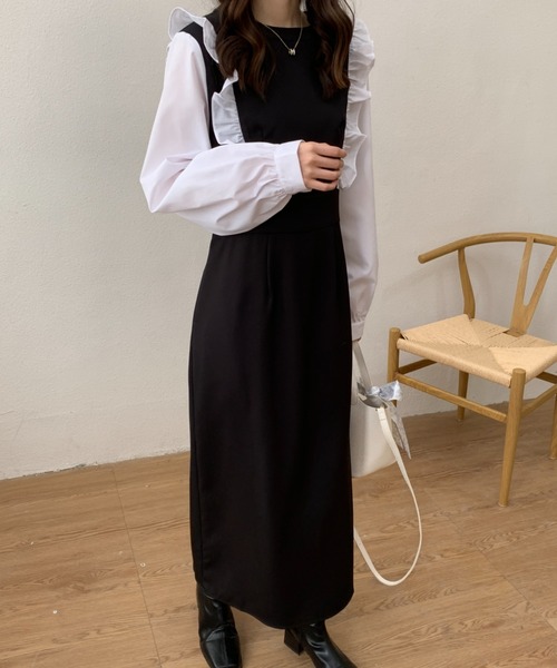 ABITOKYO(アビトーキョー)の「バイカラーショルダーフリルロングワンピース(ワンピース・レディース・ホワイト/ブルー・S/M)」の10枚目の写真