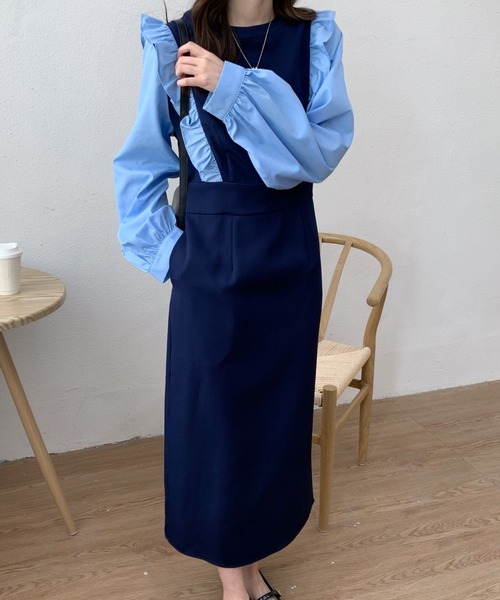 ABITOKYO(アビトーキョー)の「バイカラーショルダーフリルロングワンピース(ワンピース・レディース・ホワイト/ブルー・S/M)」の13枚目の写真