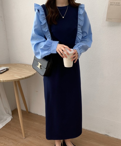 ABITOKYO(アビトーキョー)の「バイカラーショルダーフリルロングワンピース(ワンピース・レディース・ホワイト/ブルー・S/M)」の16枚目の写真