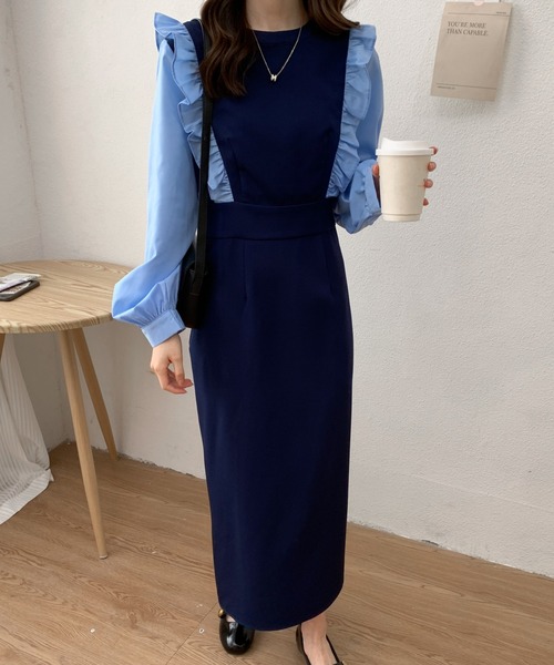 ABITOKYO(アビトーキョー)の「バイカラーショルダーフリルロングワンピース(ワンピース・レディース・ホワイト/ブルー・S/M)」の18枚目の写真