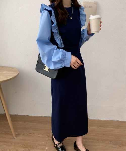 ABITOKYO(アビトーキョー)の「バイカラーショルダーフリルロングワンピース(ワンピース・レディース・ホワイト/ブルー・S/M)」の19枚目の写真