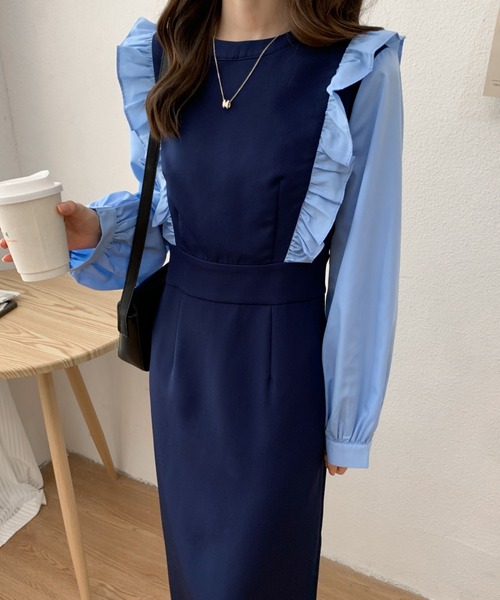 ABITOKYO(アビトーキョー)の「バイカラーショルダーフリルロングワンピース(ワンピース・レディース・ホワイト/ブルー・S/M)」の17枚目の写真