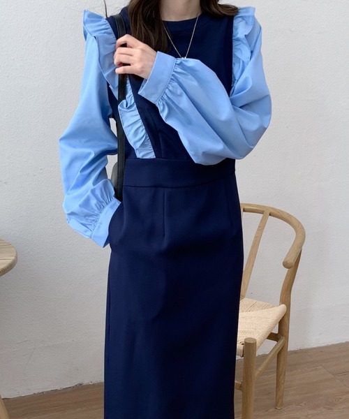 ABITOKYO(アビトーキョー)の「バイカラーショルダーフリルロングワンピース(ワンピース・レディース・ホワイト/ブルー・S/M)」の20枚目の写真