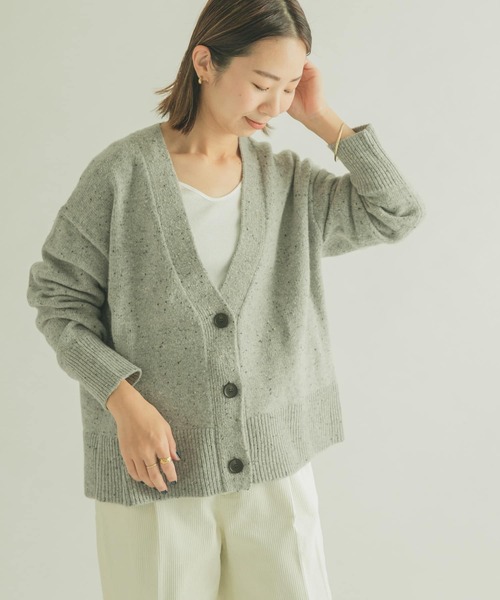 FORK&SPOON（フォークアンドスプーン）の「FORK&SPOON　ネップVネックショートカーディガン（カーディガン/ボレロ・レディース・ネイビー/ライトグレー・1）」の2枚目の写真