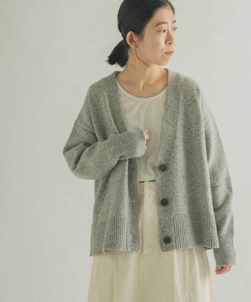 FORK&SPOON（フォークアンドスプーン）の「FORK&SPOON　ネップVネックショートカーディガン（カーディガン/ボレロ・レディース・ネイビー/ライトグレー・1）」の8枚目の写真