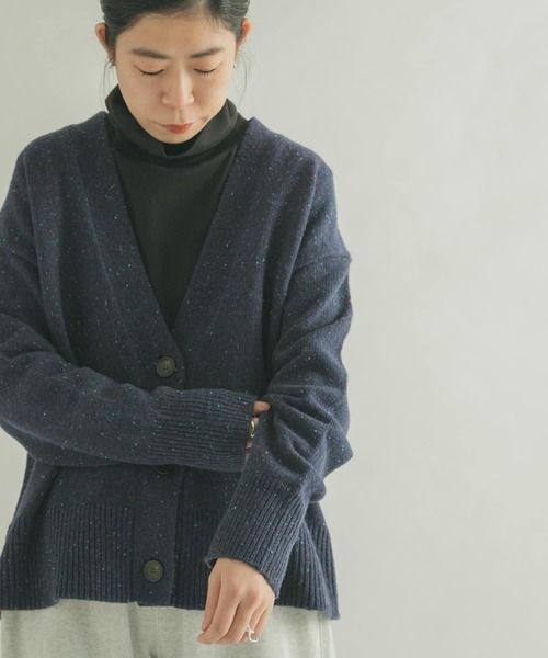FORK&SPOON（フォークアンドスプーン）の「FORK&SPOON　ネップVネックショートカーディガン（カーディガン/ボレロ・レディース・ネイビー/ライトグレー・1）」の9枚目の写真