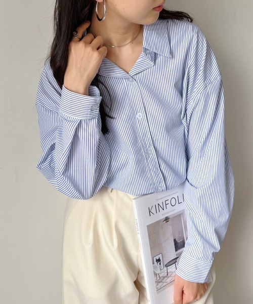 CLEA(クレア)の「ストライプアソート無地オーバーサイズシャツ(シャツ/ブラウス・レディース・ブルー/ピンク/ホワイト・FREE)」の13枚目の写真