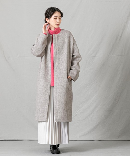 Gready Brilliant（グレディブリリアン）の「Ｗシャギーノーカラーコート（ノーカラーコート・レディース・グレイッシュベージュ/サックスブルー/ネイビー・38）」の10枚目の写真