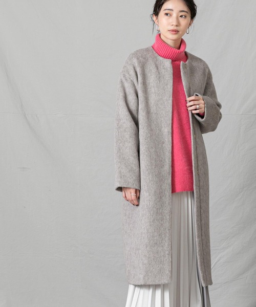 Gready Brilliant（グレディブリリアン）の「Ｗシャギーノーカラーコート（ノーカラーコート・レディース・グレイッシュベージュ/サックスブルー/ネイビー・38）」の17枚目の写真