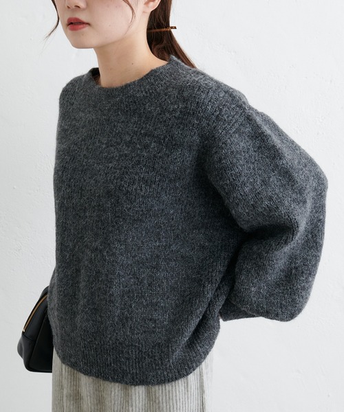 PUAL CE CIN（ピュアルセシン）の「ボリュームスリーブシャギーニット（ニット/セーター・レディース・ブラウン/チャコールグレー・FREE）」の10枚目の写真