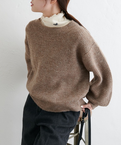 PUAL CE CIN（ピュアルセシン）の「ボリュームスリーブシャギーニット（ニット/セーター・レディース・ブラウン/チャコールグレー・FREE）」の12枚目の写真