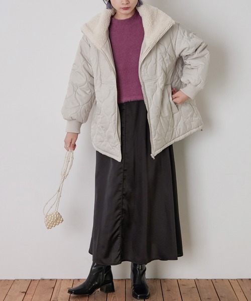 Fashion Letter（ファッションレター）の「ボア&キルティングミドルジャケット（ミリタリージャケット・レディース・カーキブラウン/アイボリー/ブラック・M）」の7枚目の写真