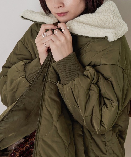 Fashion Letter（ファッションレター）の「ボア&キルティングミドルジャケット（ミリタリージャケット・レディース・カーキブラウン/アイボリー/ブラック・M）」の12枚目の写真