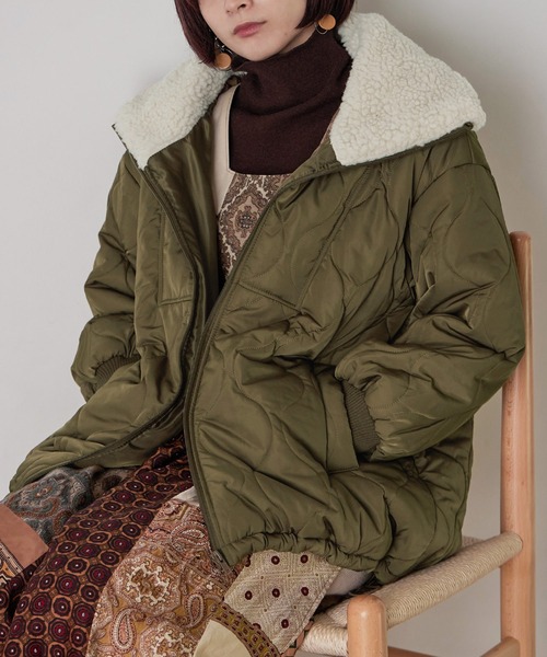 Fashion Letter（ファッションレター）の「ボア&キルティングミドルジャケット（ミリタリージャケット・レディース・カーキブラウン/アイボリー/ブラック・M）」の13枚目の写真